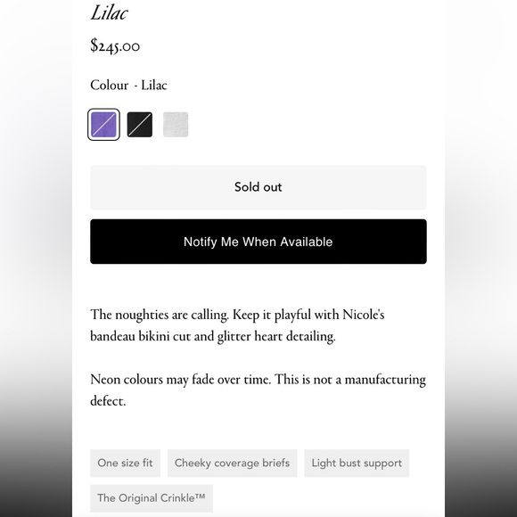 NWT hunza g nicole crinkle bikini set in lilac - Picture 6 of 7